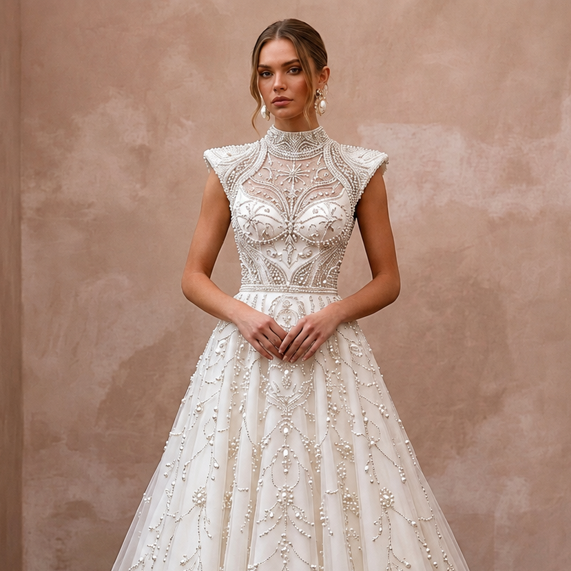 Pearl Beaded Wedding Dresses with Classic Romance