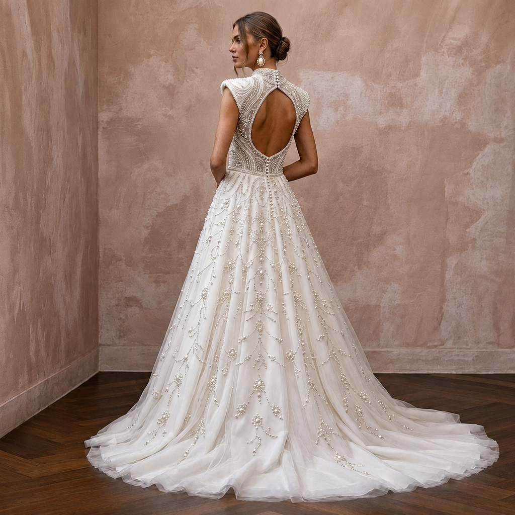 Pearl Beaded Wedding Dresses with Classic Romance