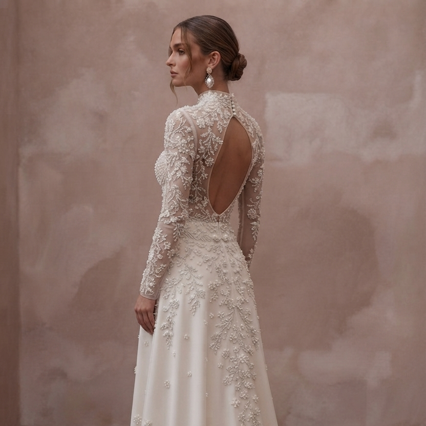 Pearl Embroidered Wedding Dresses with Vintage Charm