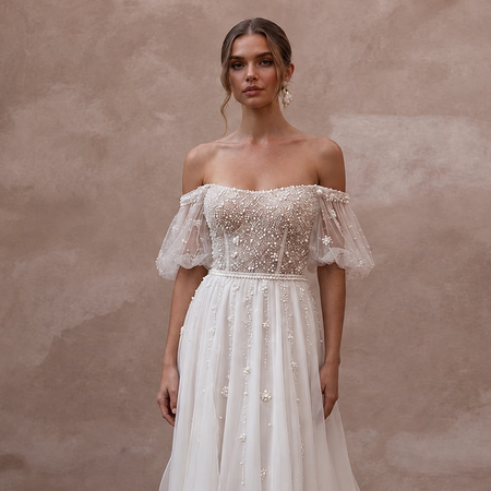 Pearl Mesh Wedding Dresses with Soft Romantic Style - Apparel & Accessories > Clothing > Wedding & Bridal Party Dresses > Wedding Dresses - Mignonette