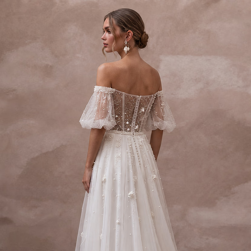 Pearl Mesh Wedding Dresses with Soft Romantic Style - Apparel & Accessories > Clothing > Wedding & Bridal Party Dresses > Wedding Dresses - Mignonette