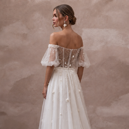 Pearl Mesh Wedding Dresses with Soft Romantic Style