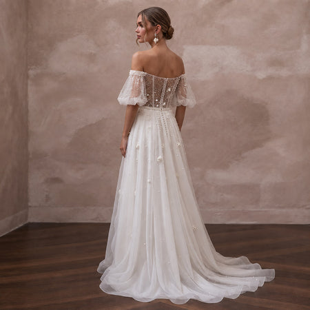 Pearl Mesh Wedding Dresses with Soft Romantic Style - Apparel & Accessories > Clothing > Wedding & Bridal Party Dresses > Wedding Dresses - Mignonette