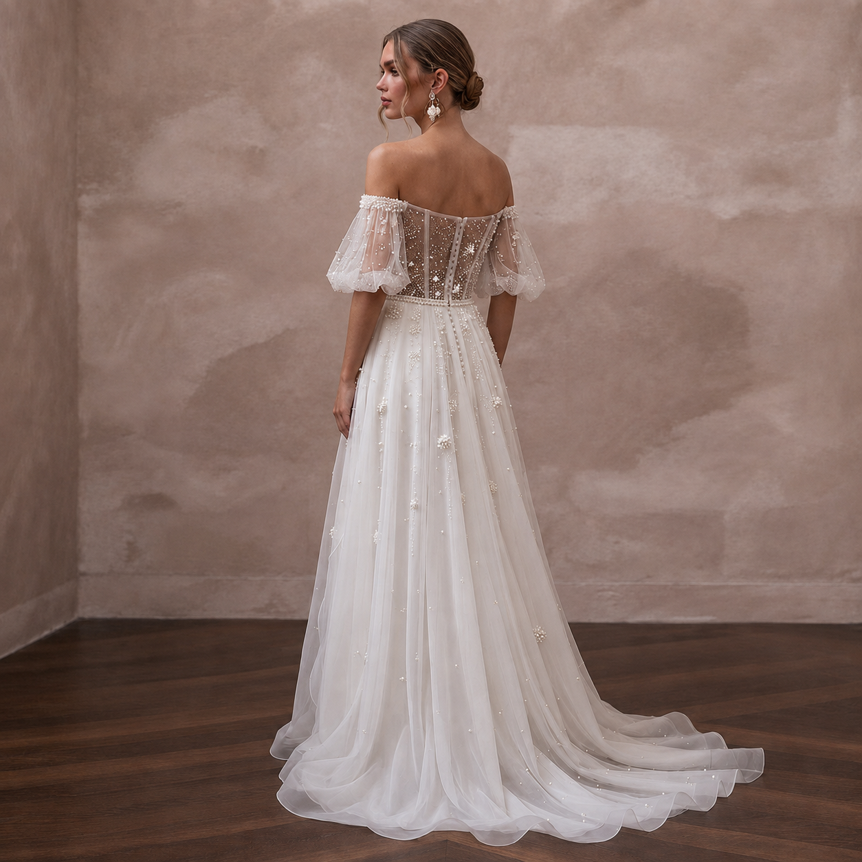 Pearl Mesh Wedding Dresses with Soft Romantic Style