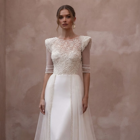 Pearl Trim Wedding Dresses with Sophisticated Details - Apparel & Accessories > Clothing > Wedding & Bridal Party Dresses > Wedding Dresses - Mignonette