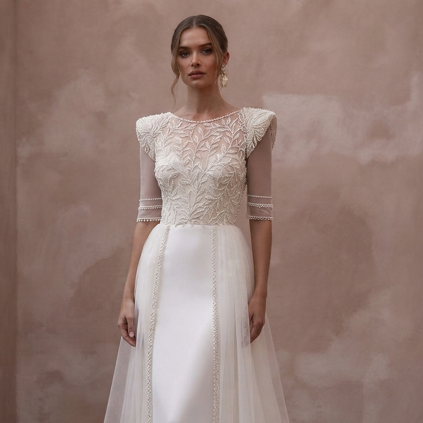 Pearl Trim Wedding Dresses with Sophisticated Details