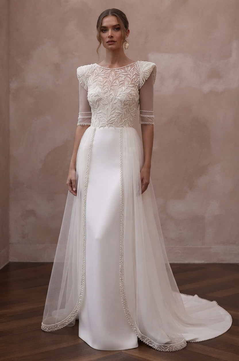 Pearl Trim Wedding Dresses with Sophisticated Details Main image