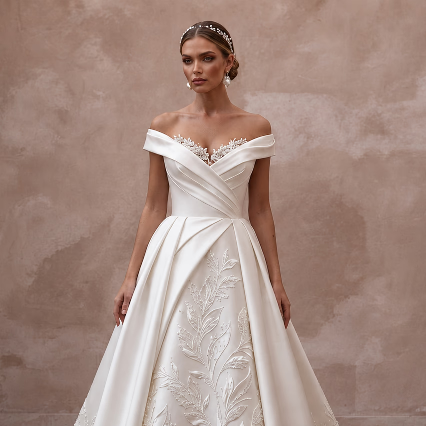 Pearl White Wedding Dresses with Elegant Satin Designs - Apparel & Accessories > Clothing > Wedding & Bridal Party Dresses > Wedding Dresses - Mignonette Bridal