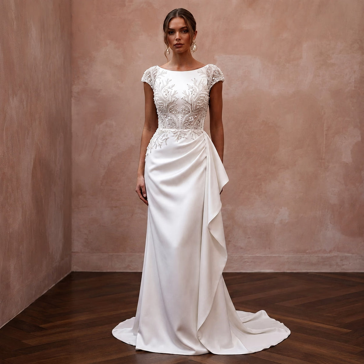 Pearl White Wedding Dresses with Elegant Satin Finish - Apparel & Accessories > Clothing > Wedding & Bridal Party Dresses > Wedding Dresses - Mignonette Main image
