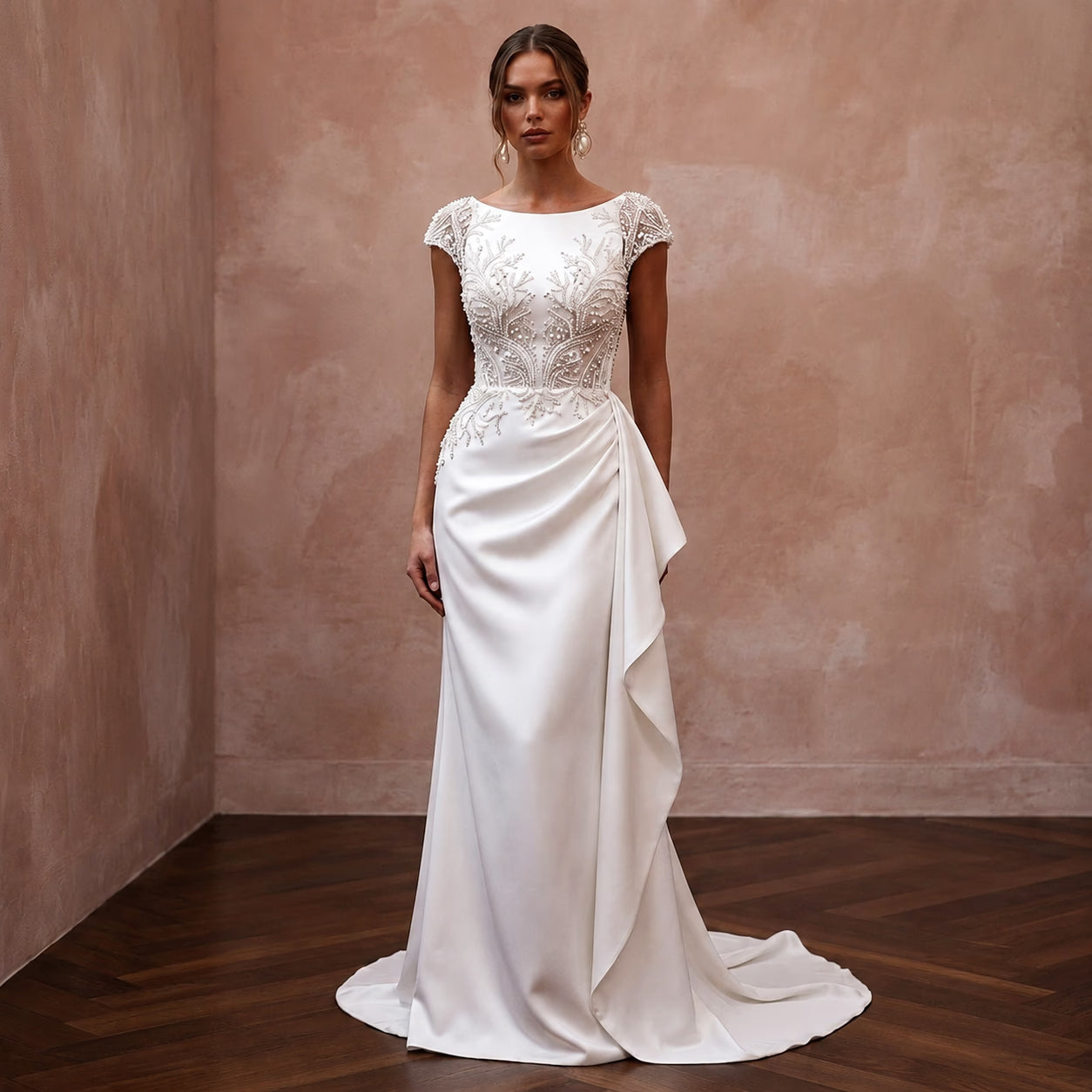 Pearl White Wedding Dresses with Elegant Satin Finish - Apparel & Accessories > Clothing > Wedding & Bridal Party Dresses > Wedding Dresses - Mignonette
