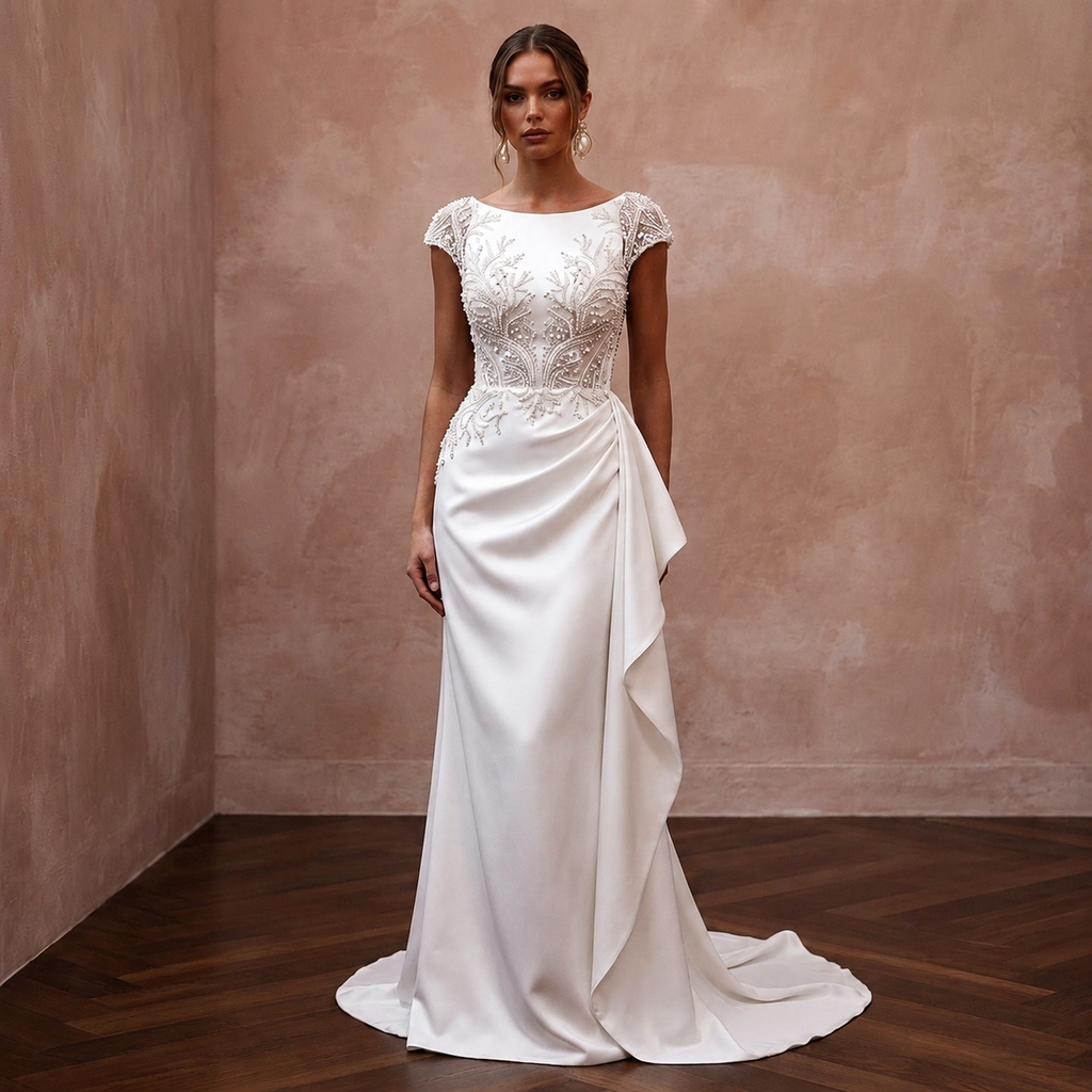 Pearl White Wedding Dresses with Elegant Satin Finish