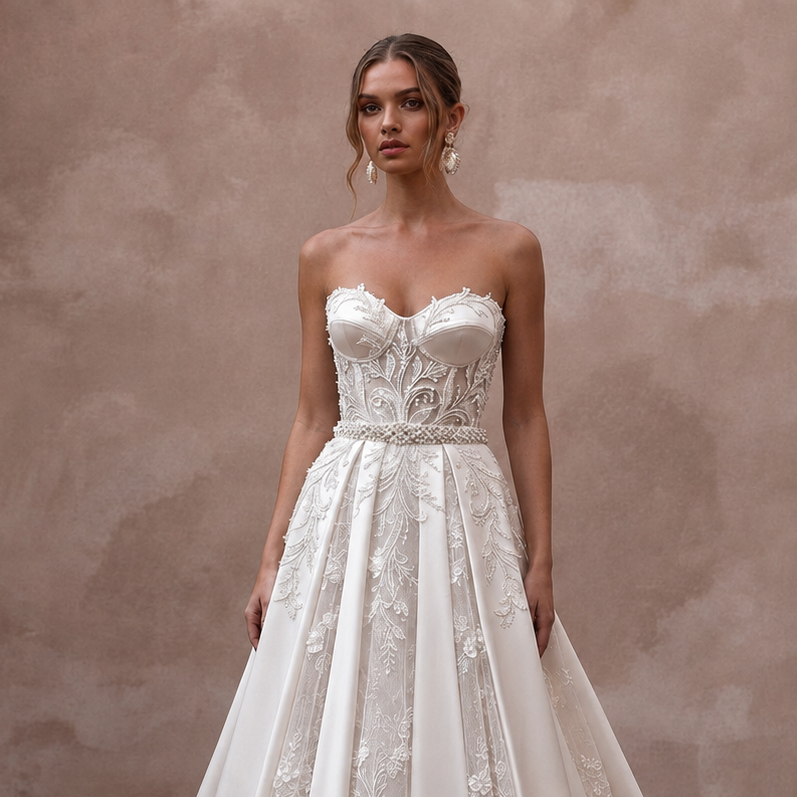 Pearl White Wedding Dresses with Elegant Satin Finish