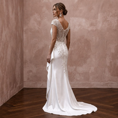 Pearl White Wedding Dresses with Elegant Satin Finish - Apparel & Accessories > Clothing > Wedding & Bridal Party Dresses > Wedding Dresses - Mignonette