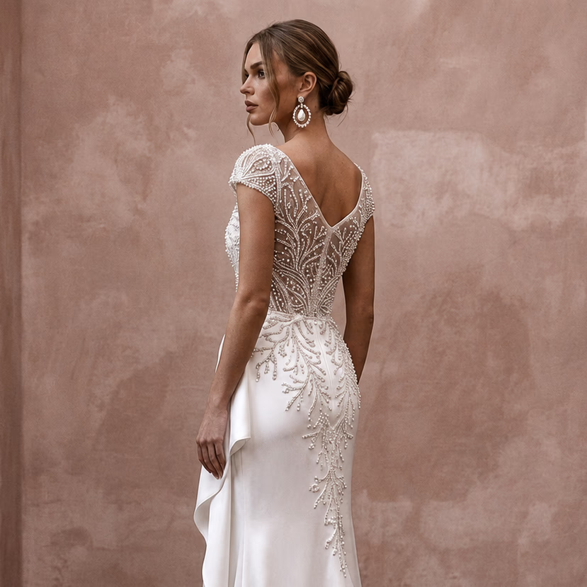 Pearl White Wedding Dresses with Elegant Satin Finish - Apparel & Accessories > Clothing > Wedding & Bridal Party Dresses > Wedding Dresses - Mignonette