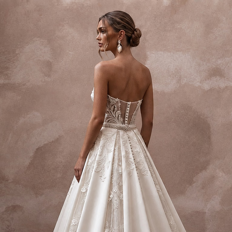 Pearl White Wedding Dresses with Elegant Satin Finish - Apparel & Accessories > Clothing > Wedding & Bridal Party Dresses > Wedding Dresses - Mignonette Bridal