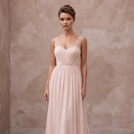 Petite Blush Pink Chiffon Empire Waist Flowing Elopement Dress