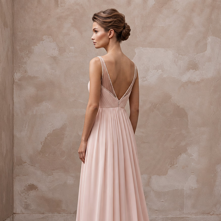 Petite Blush Pink Chiffon Empire Waist Flowing Elopement Dress