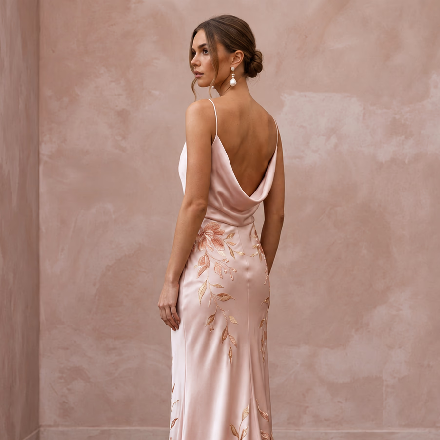 Petite Blush Pink Silk Charmeuse Cowl Neck Bias Cut Slip Dress