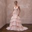 Petite Blush Pink Silk Organza Ruffled Tiered Skirt Bridal Gown