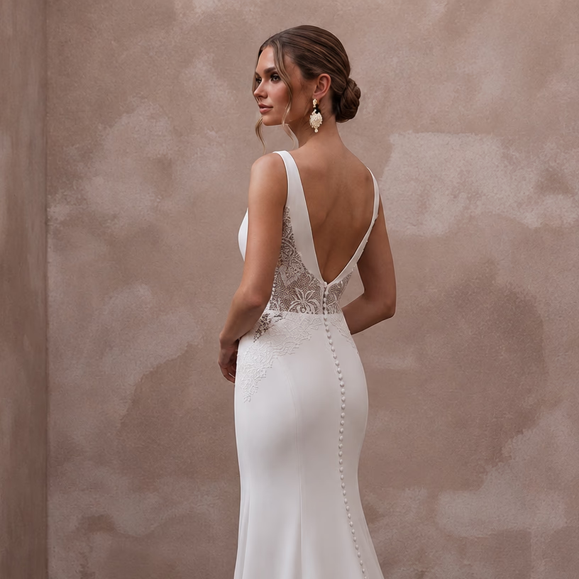 Petite Crepe Sheath Wedding Dress with V-Neck