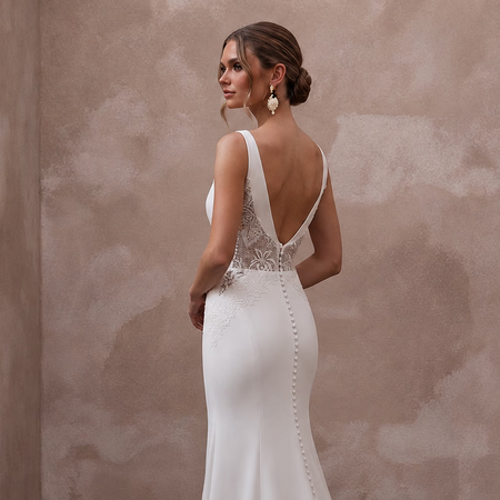 Petite Crepe Sheath Wedding Dress with V-Neck