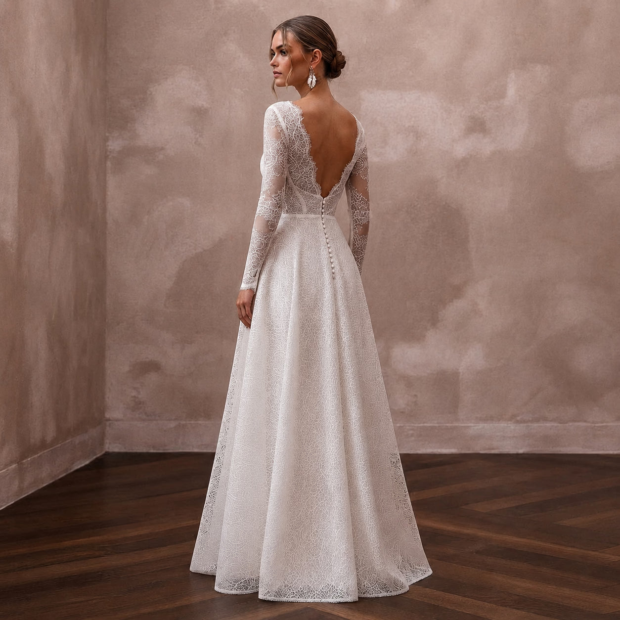 Petite Lace A-Line Wedding Dress with Long Sleeves Secondary image