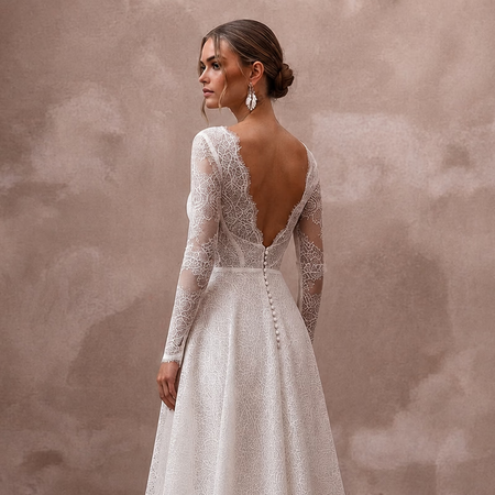 Petite Lace A - Line Wedding Dress with Long Sleeves - Apparel & Accessories > Clothing > Wedding & Bridal Party Dresses > Wedding Dresses - Mignonette Bridal