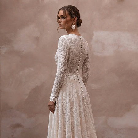 Petite Lace A-Line Wedding Dress with Long Sleeves