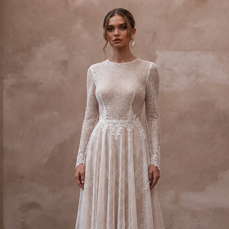 Petite Lace A-Line Wedding Dress with Long Sleeves