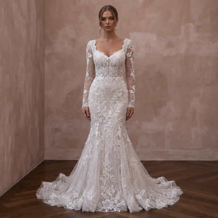 Petite Lace Mermaid Wedding Dress with Long Sleeves