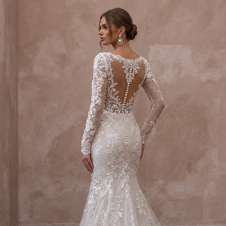 Petite Lace Mermaid Wedding Dress with Long Sleeves