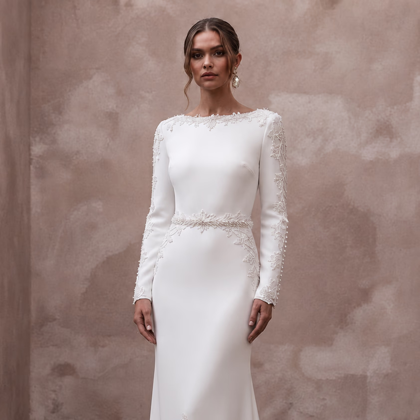 Petite Minimalist Crepe Wedding Dress for a Courthouse Wedding