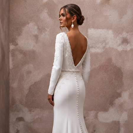 Petite Minimalist Crepe Wedding Dress for a Courthouse Wedding