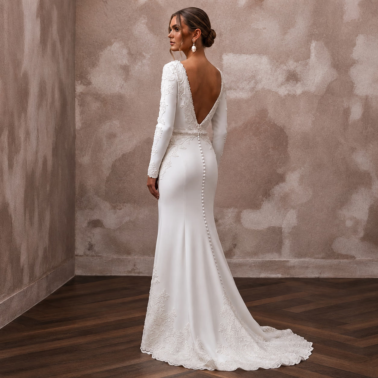 Petite Minimalist Crepe Wedding Dress for a Courthouse Wedding