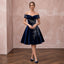 Petite Navy Blue Velvet Off-the-Shoulder Fit-and-Flare Cocktail Dress