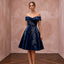 Petite Navy Blue Velvet Off-the-Shoulder Fit-and-Flare Cocktail Dress