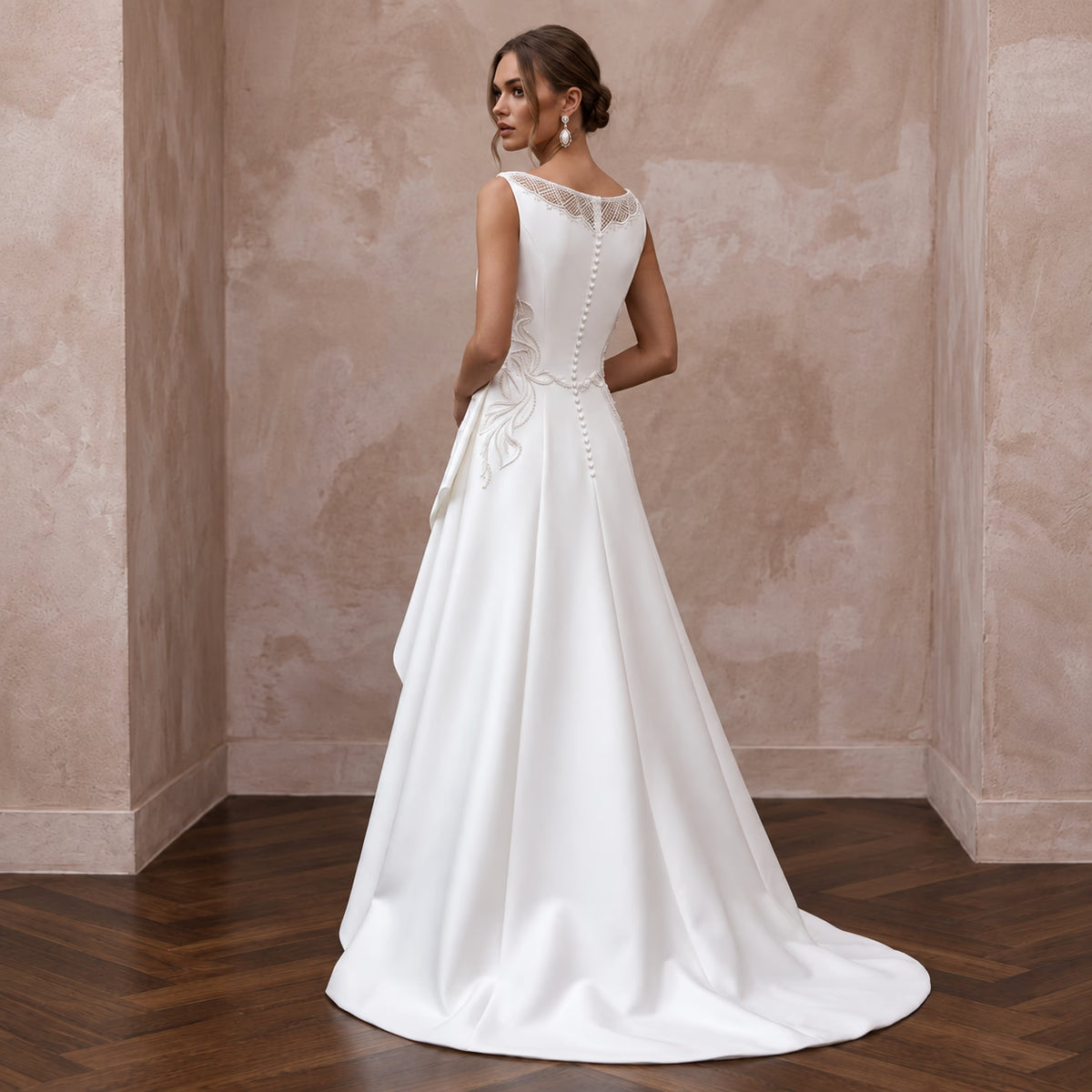 Petite Pure White Mikado Silk Bateau Neckline A - Line Wedding Dress - Apparel & Accessories > Clothing > Wedding & Bridal Party Dresses > Wedding Dresses - Mignonette Bridal