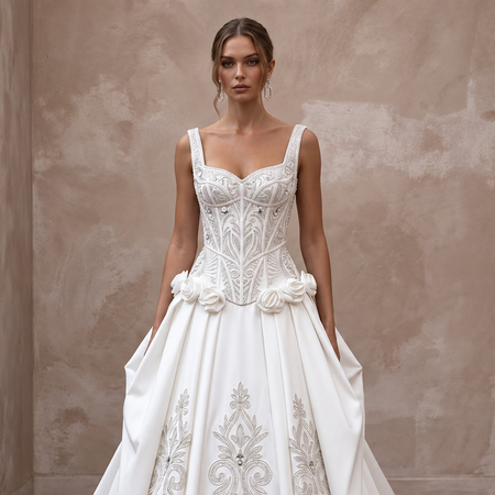 Petite Pure White Taffeta Dropped Waist Corset Bridal Dress - Apparel & Accessories > Clothing > Wedding & Bridal Party Dresses > Wedding Dresses - Mignonette Bridal