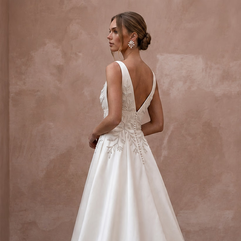 Petite Satin A-Line Wedding Dress with V-Neck