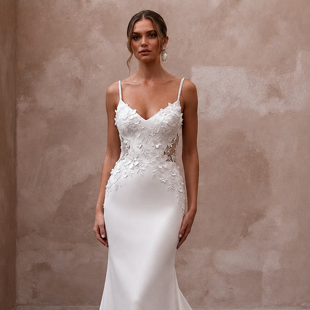 Petite Satin Mermaid Wedding Dress with Spaghetti Straps