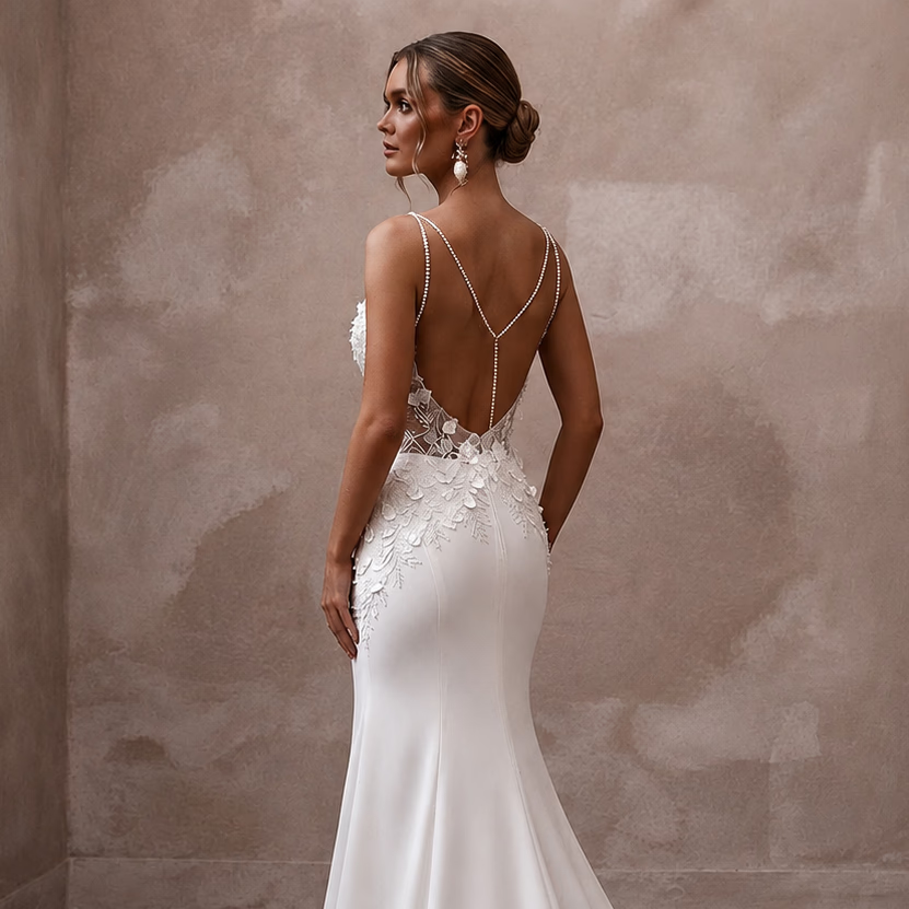 Petite Satin Mermaid Wedding Dress with Spaghetti Straps