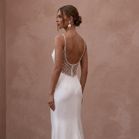 Petite Satin Sheath Wedding Dress with Spaghetti Straps - Apparel & Accessories > Clothing > Wedding & Bridal Party Dresses > Wedding Dresses - Mignonette Bridal