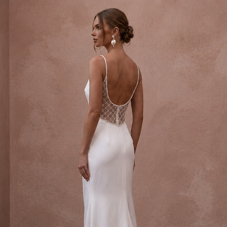 Petite Satin Sheath Wedding Dress with Spaghetti Straps - Apparel & Accessories > Clothing > Wedding & Bridal Party Dresses > Wedding Dresses - Mignonette Bridal