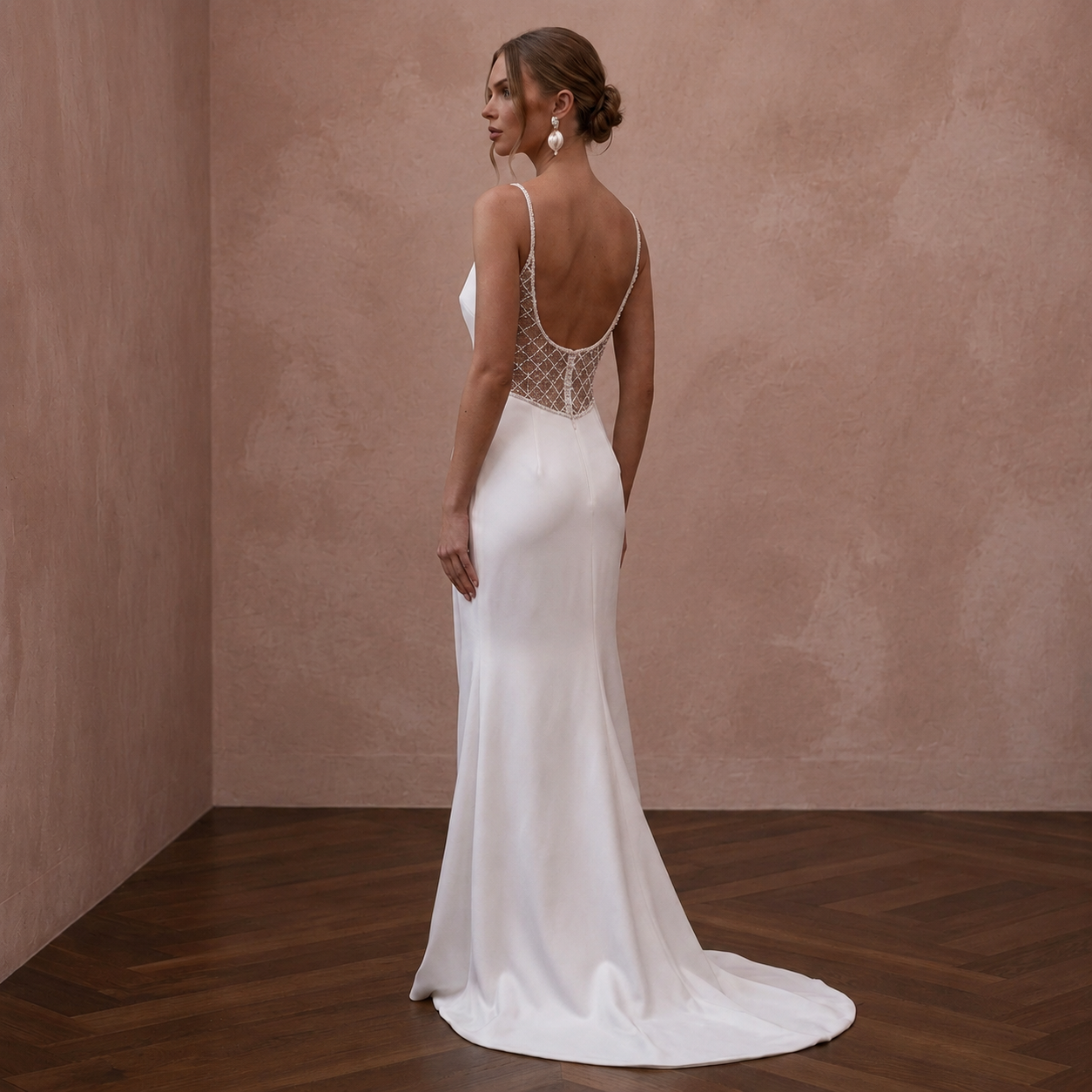 Petite Satin Sheath Wedding Dress with Spaghetti Straps - Apparel & Accessories > Clothing > Wedding & Bridal Party Dresses > Wedding Dresses - Mignonette Bridal
