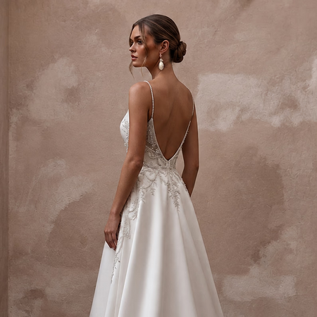 Petite Satin Wedding Dress with Spaghetti Straps and A-Line Silhouette