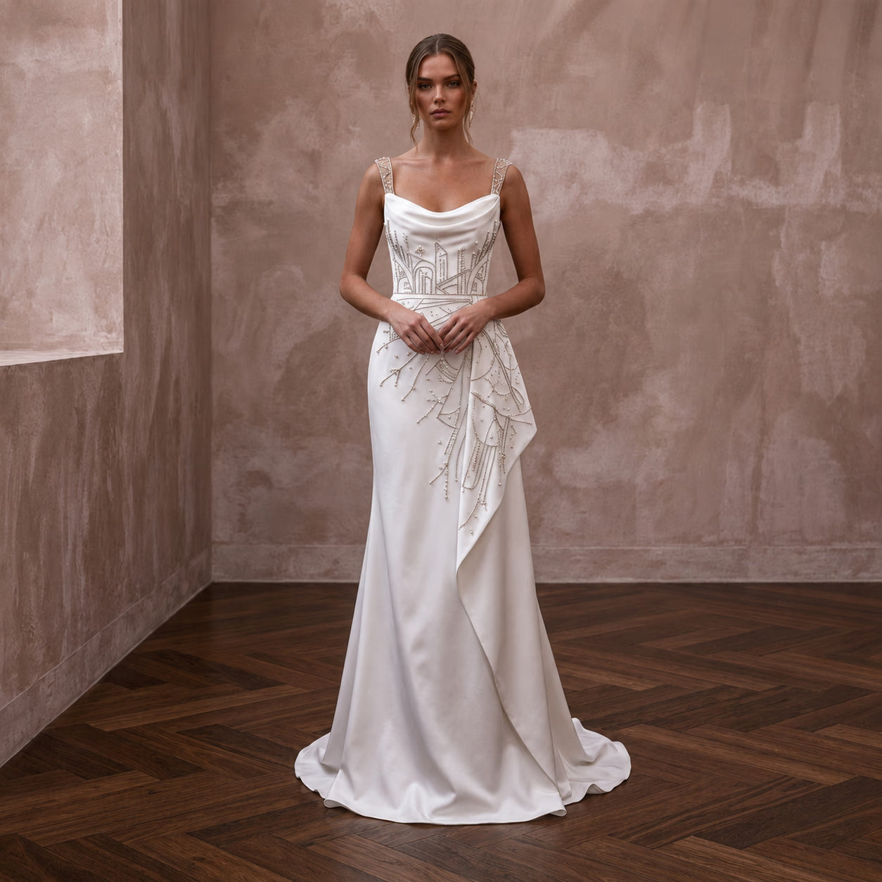 Petite Simple Satin Wedding Dress for a Civil Wedding