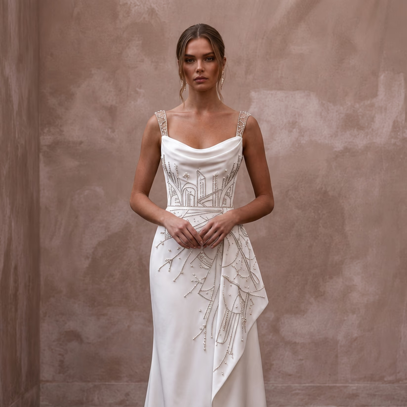 Petite Simple Satin Wedding Dress for a Civil Wedding