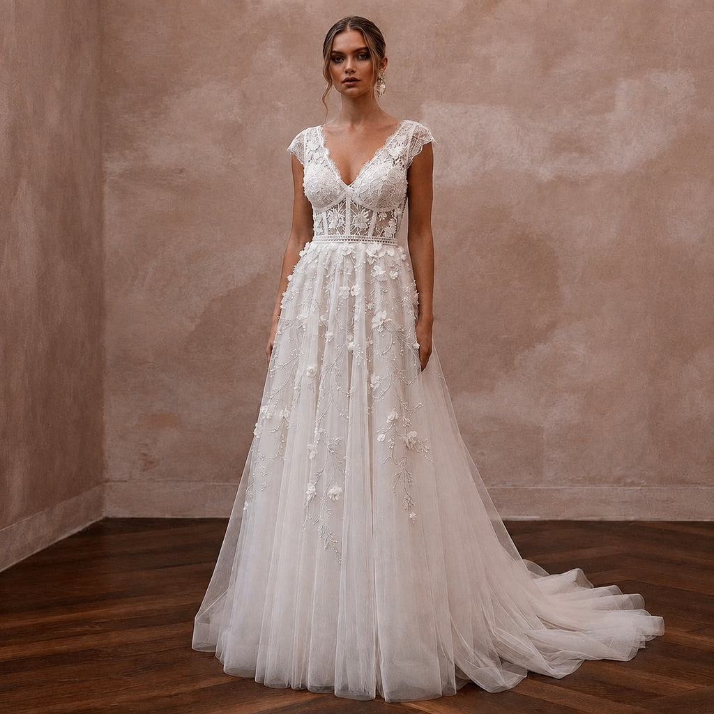 Petite Tulle Wedding Dress with A-Line Silhouette