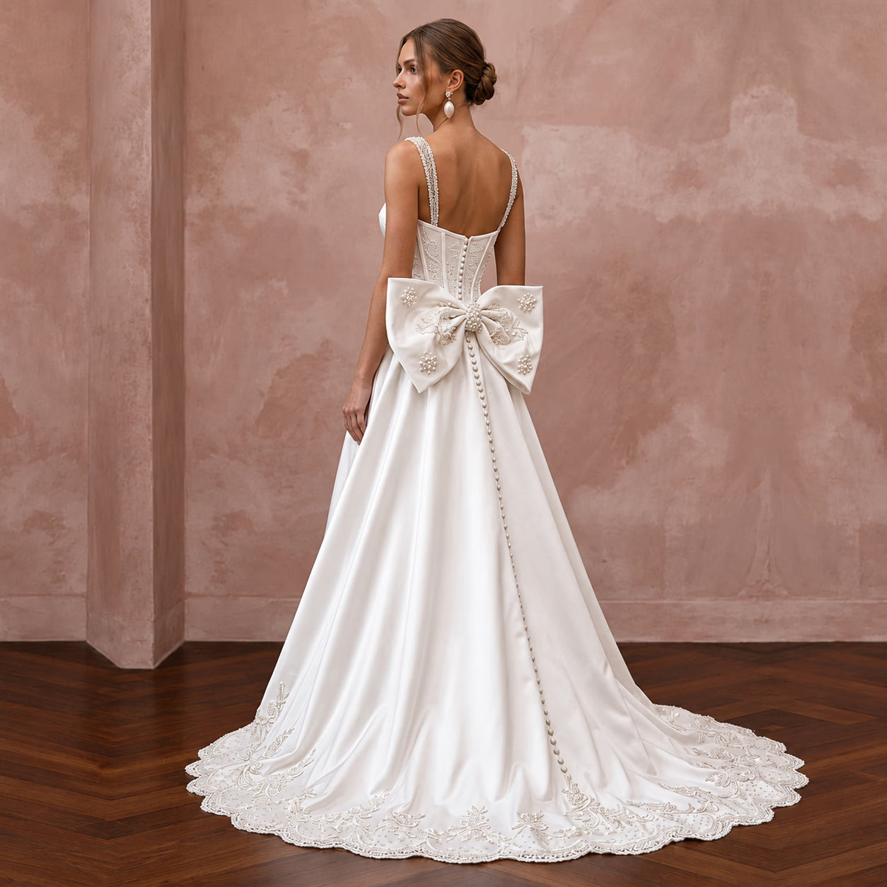 Pin-Up Style White Satin Corset Wedding Dress for Engagement Car Shoot Secondary image
