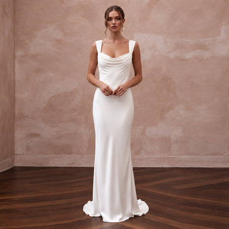 Plain Ivory Viscose Jersey Maxi Tank Bridal Gown for Beach Elopement